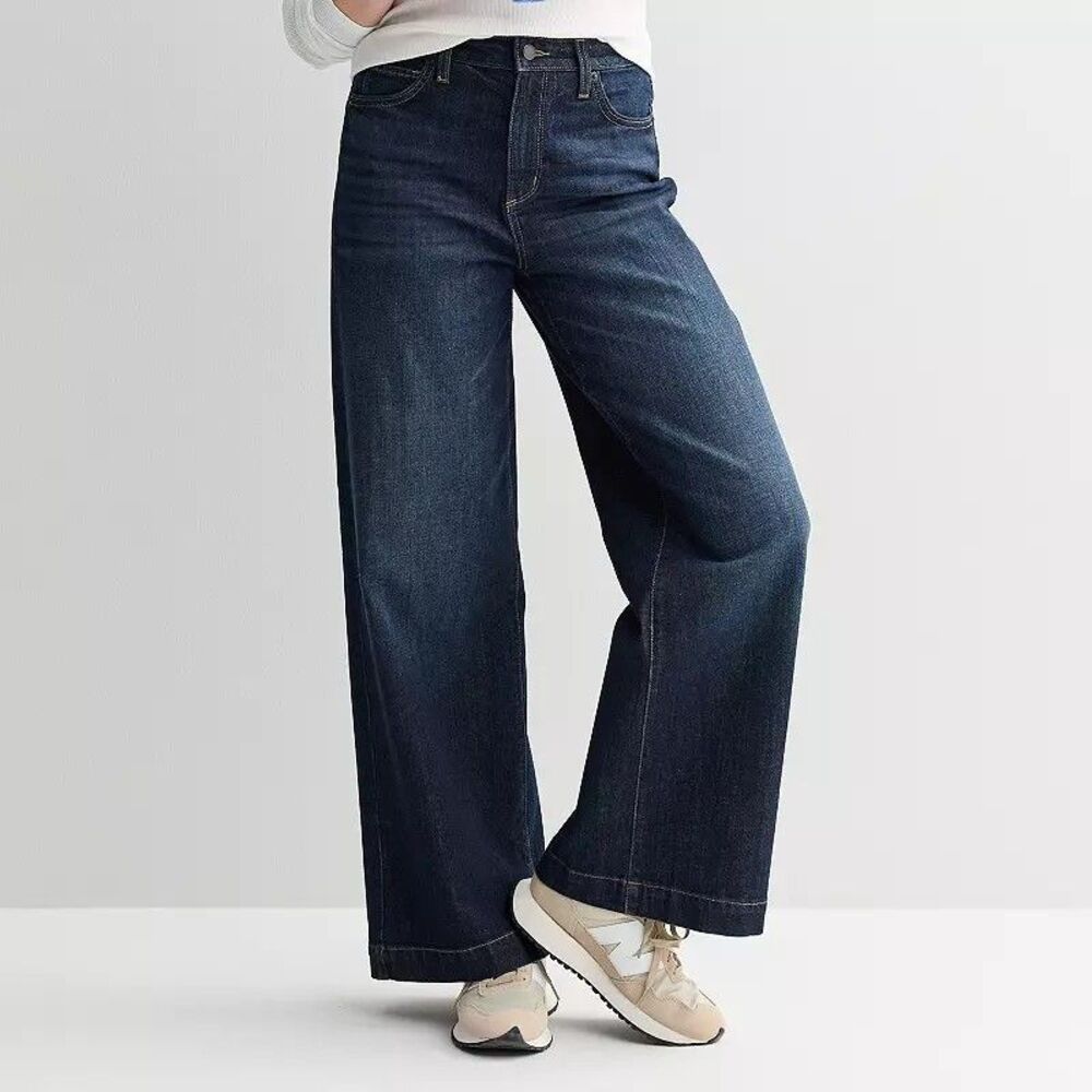 Sonoma Wide Leg Jeans Womens 6 Blue Dark Wash High Rise Stretch NEW